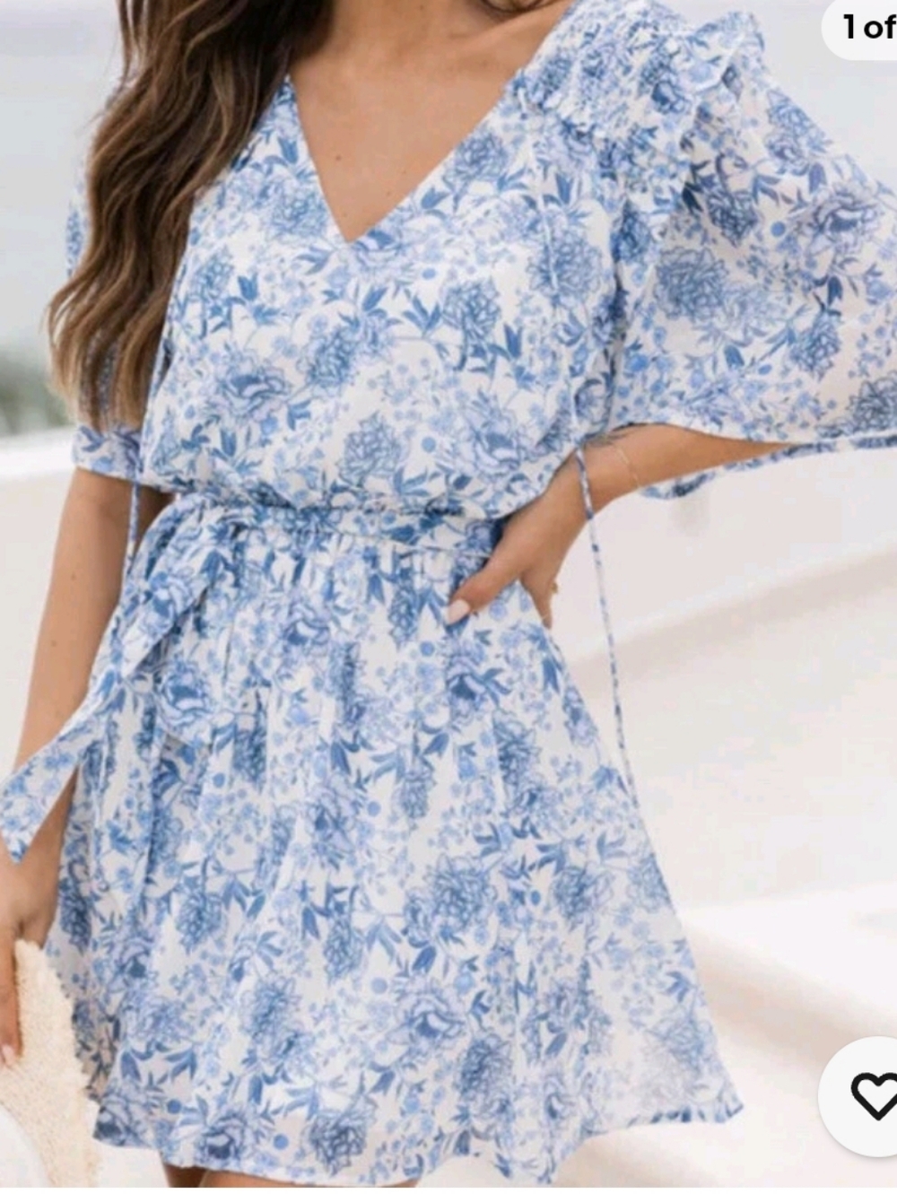 Pink Lily Light Blue & White Floral Tie-Waist Dress